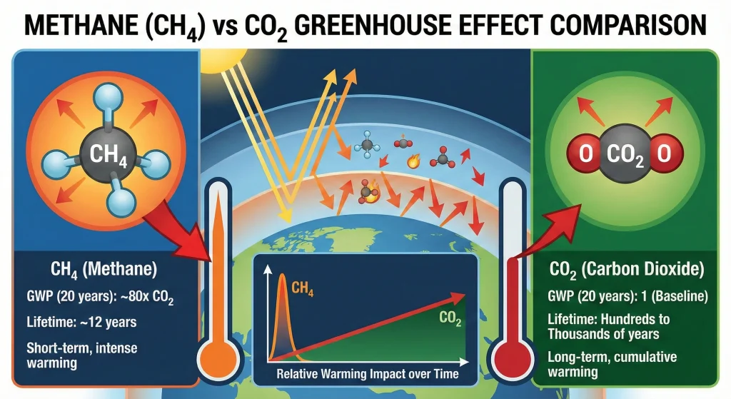 Comparison Chart of the Greenhouse Effects of Methane vs. CO₂