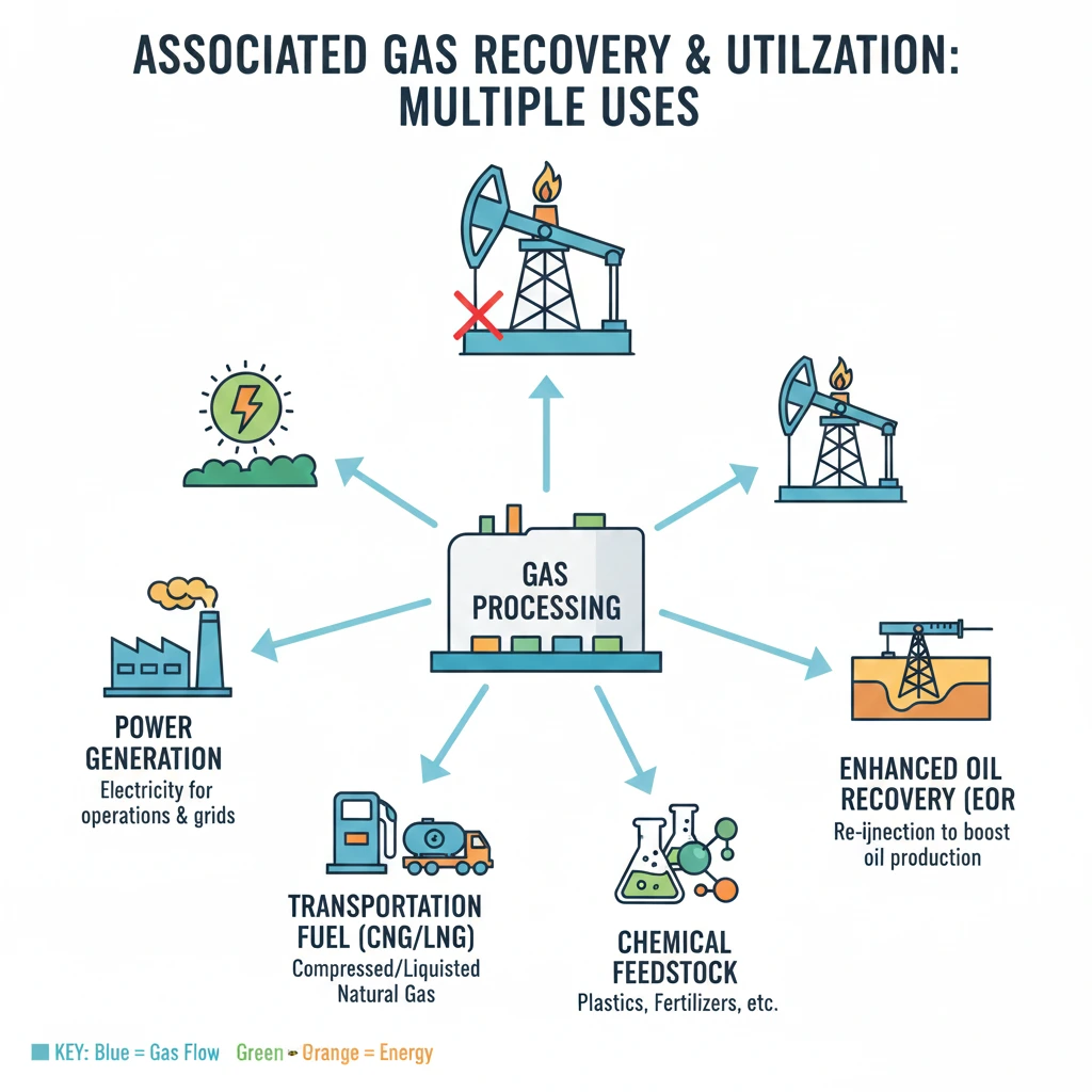 Multiple uses of associated gas recovery
